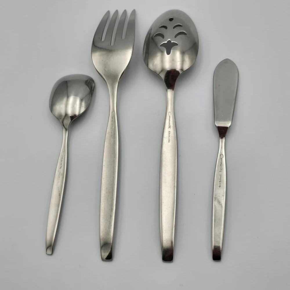 Oneida Community Stainless Frostfire Flatware Spoon Fork Knife Host Set Vintage